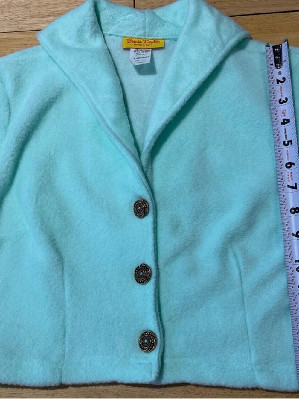 "The" Bernie Dexter Mint Green Fleece Crop Plush Jacket with 3 Buttons